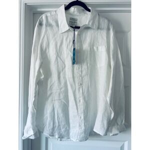 Caribbean Joe Mens White 100% Linen Long Sleeve Button Down Shirt XL NWT